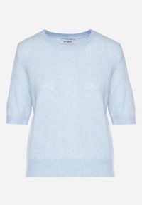 Born2be - Niebieski Sweter z Wełną i Krótkim Rękawem Turosa. Okazja: na co dzień. Kolor: niebieski. Materiał: wełna. Długość rękawa: krótki rękaw. Długość: krótkie. Styl: klasyczny, elegancki, casual