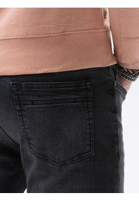 Ombre Clothing - Spodnie męskie jeansowe z dziurami SLIM FIT P1078 - czarne - XXL. Kolor: czarny. Materiał: jeans