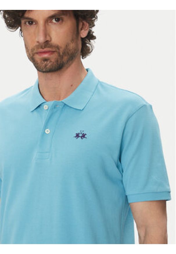 La Martina Polo Tex BPMP01 PK031 Błękitny Regular Fit. Typ kołnierza: polo. Kolor: niebieski. Materiał: bawełna