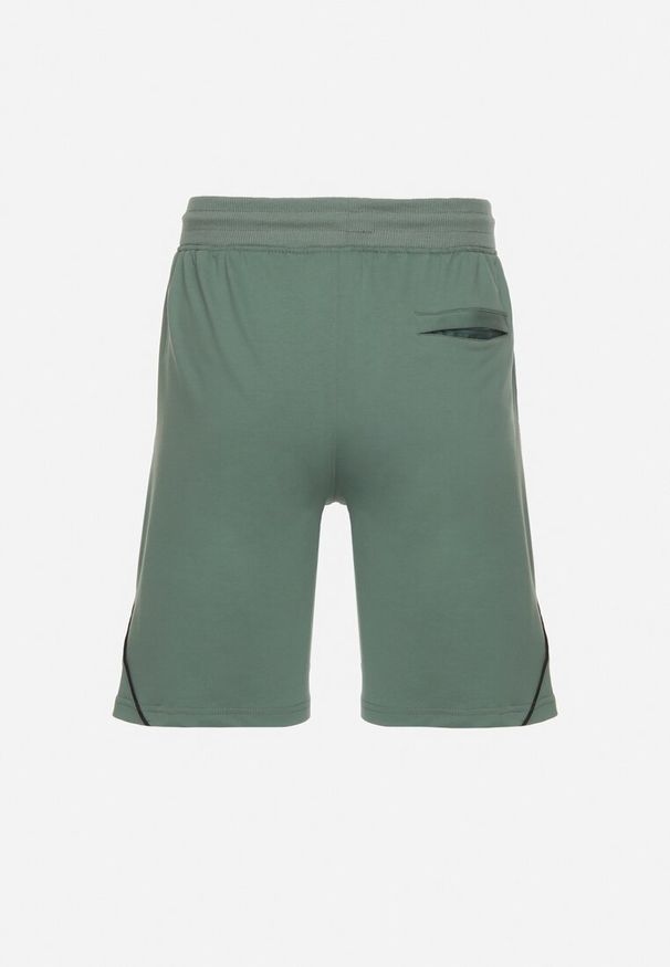 Born2be - Zielone Dresowe Szorty Bermudy z Ozdobnymi Przeszyciami Nitarria. Okazja: na co dzień. Kolor: zielony. Materiał: dresówka. Styl: sportowy, casual, elegancki, klasyczny