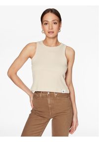 Calvin Klein Jeans Top J20J221055 Beżowy Regular Fit. Kolor: beżowy. Materiał: bawełna
