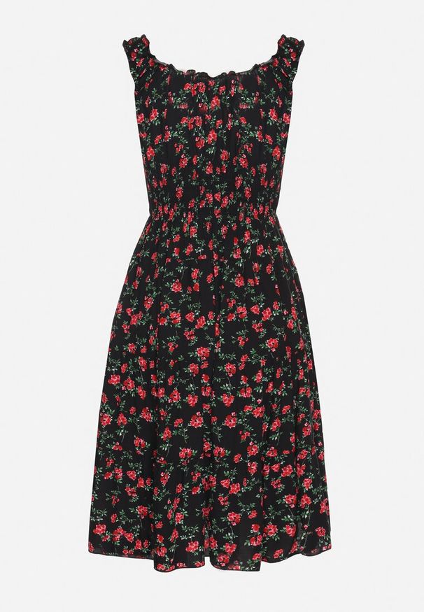 Born2be - Czarna Sukienka Rozkloszowana na Ramiączkach w Kwiaty Tallio. Okazja: na spacer, na co dzień, na imprezę. Kolor: czarny. Materiał: jeans. Długość rękawa: na ramiączkach. Wzór: kwiaty. Typ sukienki: rozkloszowane, proste. Styl: klasyczny, elegancki, casual