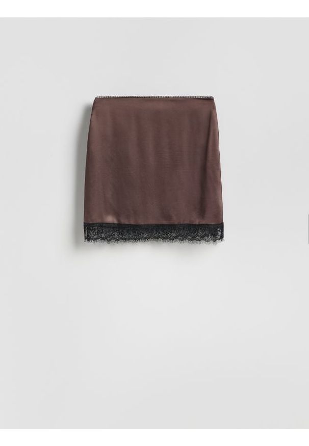 Reserved - Spódnica mini z wiskozy - ciemnobrązowy. Kolor: brązowy. Materiał: wiskoza