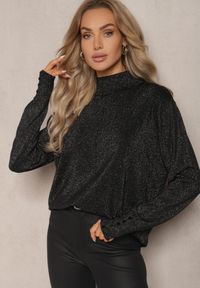 Renee - Czarny Brokatowy Sweter z Wiskozą i Ozdobnymi Guzikami Onorvia. Kolor: czarny. Materiał: wiskoza. Sezon: zima #2