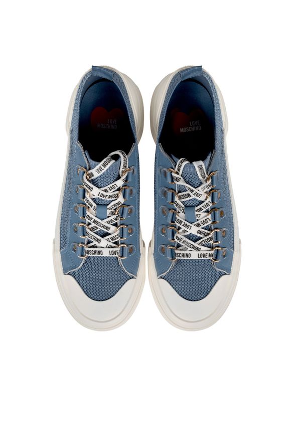 Love Moschino Trampki | JA15022G1LIYI | Kobieta | Niebieski. Okazja: na co dzień, na spacer. Kolor: niebieski. Materiał: tkanina, skóra. Sezon: lato. Styl: casual