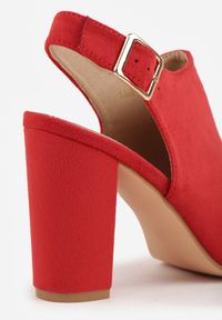 Renee - Czerwone Sandały Vices na Słupku z Wkładką ze Skóry Naturalnej Feladriela. Okazja: na co dzień, na spotkanie biznesowe. Zapięcie: sprzączka. Kolor: czerwony. Materiał: skóra. Obcas: na słupku. Styl: casual, biznesowy, elegancki #5