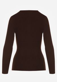 Renee - Brązowy Sweter z Bawełną z Prążkowanej Dzianiny Reisaria. Okazja: na co dzień. Kolor: brązowy. Materiał: prążkowany, dzianina, bawełna. Styl: casual, klasyczny #3