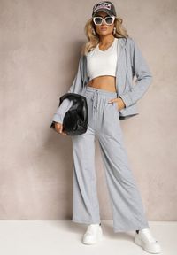 Renee - Szary Luźny Komplet Dresowy Szerokie Spodnie i Bluza z Kapturem Gossame. Kolor: szary. Materiał: dresówka