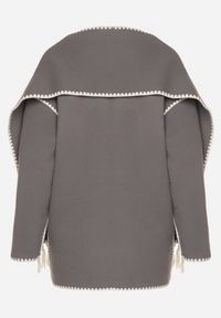 Born2be - Szara Pudełkowa Kurtka z Ozdobnymi Przeszyciami i Szalikiem Salenalia. Okazja: na co dzień. Kolor: szary. Materiał: jeans. Styl: casual, elegancki #3