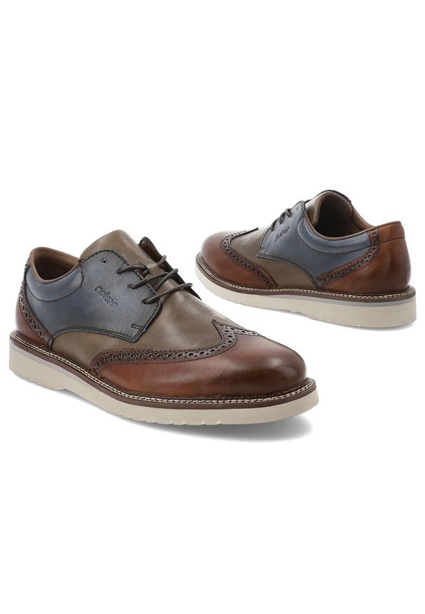 Multikolor Półbuty Rieker Stylowe Obuwie Męskie. Okazja: na co dzień. Zapięcie: sznurówki. Kolor: brązowy. Materiał: materiał, skóra, jeans. Wzór: aplikacja, ażurowy. Styl: elegancki