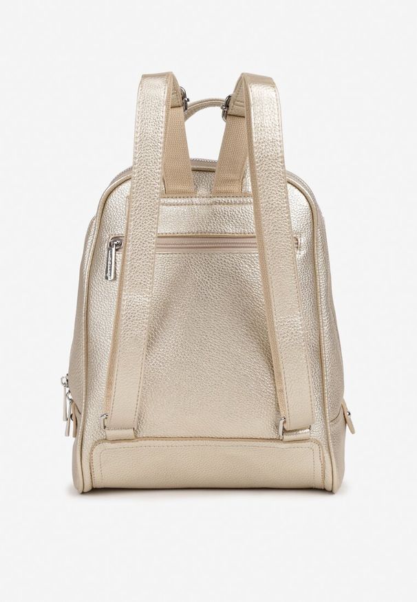 Born2be - Złoty Geometryczny Plecak z Ozdobnym Przeszyciem Arzedi. Kolor: złoty. Materiał: jeans, materiał. Wzór: geometria. Styl: klasyczny, biznesowy, casual