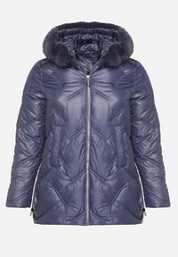 Born2be - Niebieska Pikowana Kurtka z Kapturem z Odpinanym Futerkiem Sevea. Okazja: na spacer. Typ kołnierza: kaptur. Kolekcja: plus size. Kolor: niebieski. Materiał: futro. Styl: klasyczny, sportowy #3