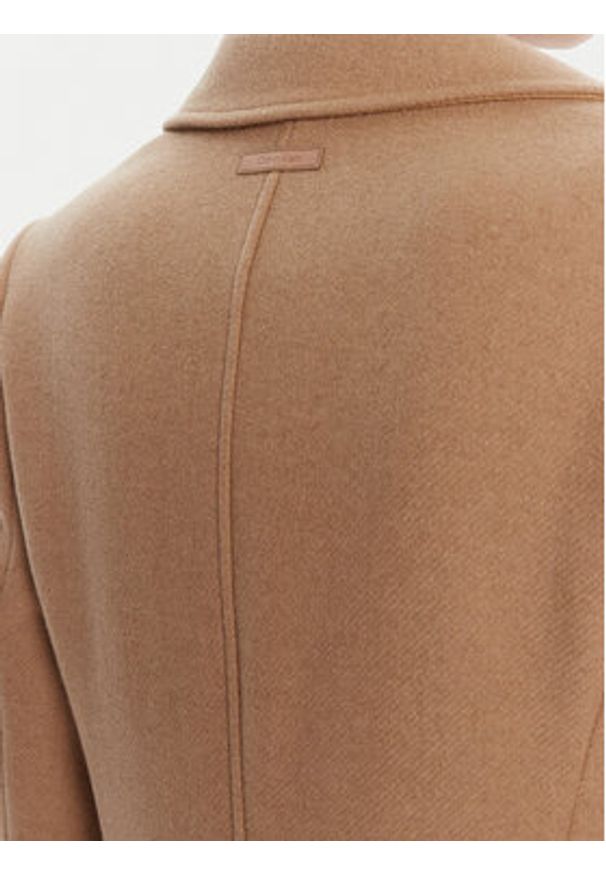 Calvin Klein Płaszcz wełniany LV044D558G Brązowy Slim Fit. Kolor: brązowy. Materiał: wełna