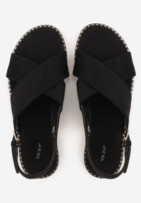 Renee - Czarne Sandały VICES z Imitacji Zamszu ze Skrzyżowanymi Paskami Fontalla. Okazja: na co dzień. Zapięcie: pasek. Kolor: czarny. Materiał: zamsz. Wzór: paski. Sezon: lato. Styl: casual, elegancki #9