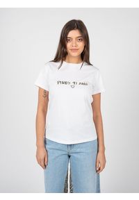 Pinko T-Shirt "Arnold" | 1N12XW Y74W | Kobieta | Biały. Okazja: na co dzień. Kolor: biały. Materiał: bawełna. Długość: długie. Wzór: jednolity, nadruk. Styl: casual #5