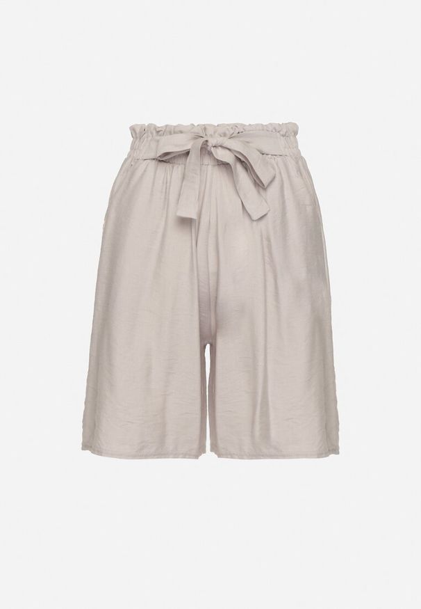 Born2be - Szare Wiskozowe Szorty z Wysokim Stanem i Paskiem Lumovelle. Okazja: na co dzień. Stan: podwyższony. Kolor: szary. Materiał: wiskoza. Styl: elegancki, casual