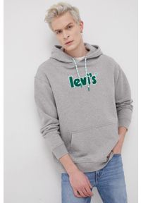 Levi's® - Levi's Bluza męska kolor szary z kapturem z aplikacją. Okazja: na spotkanie biznesowe. Typ kołnierza: kaptur. Kolor: szary. Materiał: dzianina. Wzór: aplikacja. Styl: biznesowy