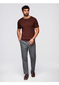 Ombre Clothing - Męska klasyczna dzianinowa koszulka męska ze ściągaczami– ciepłobrązowa V4 - Rozmiar: XL. Kolor: brązowy. Materiał: dzianina. Wzór: gładki, ze splotem. Styl: klasyczny #8