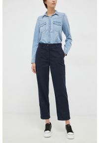 TOMMY HILFIGER - Tommy Hilfiger spodnie bawełniane kolor granatowy proste high waist. Stan: podwyższony. Kolor: niebieski. Materiał: bawełna