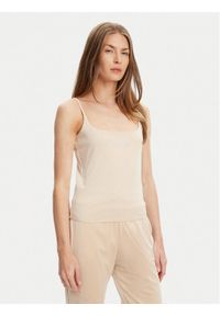 Guess Top V5GP22 J1314 Beżowy Slim Fit. Kolor: beżowy. Materiał: bawełna
