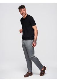 Ombre Clothing - Bawełniana męska koszulka polo ze strukturalnej dzianiny – czarna V5 - Rozmiar: XL. Okazja: do pracy, na co dzień. Typ kołnierza: polo. Kolor: czarny. Materiał: bawełna, dzianina. Długość: krótkie. Styl: casual, elegancki