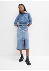 bonprix - Spódnica dżinsowa z naszywanymi kieszeniami. Kolor: niebieski. Długość: długie #2
