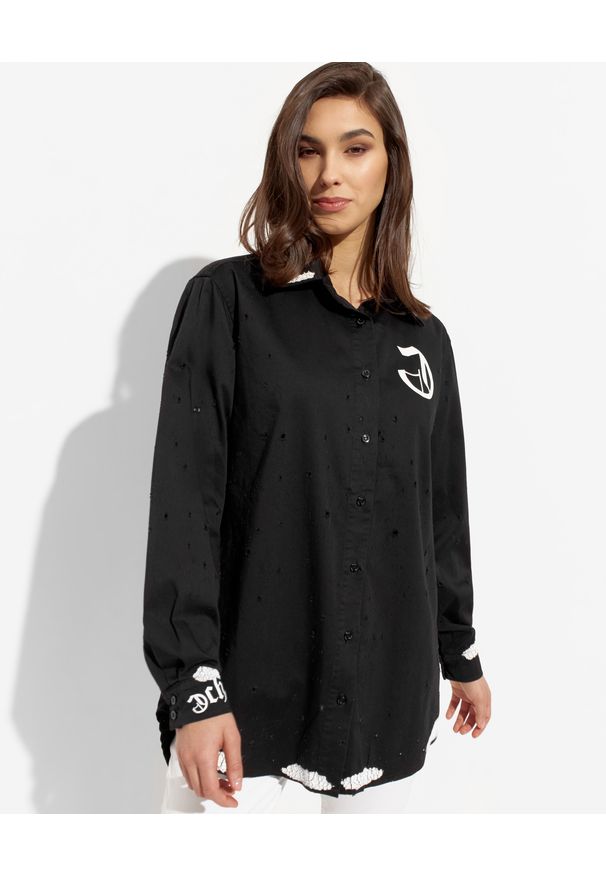 CHAOS BY MARTA BOLIGLOVA - Czarna koszula Muddy. Kolor: czarny. Materiał: bawełna. Wzór: aplikacja, haft
