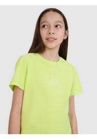 4f - 4F T-shirt regular z nadrukiem dziewczęcy - zielony 140 (9-10 lat). Okazja: na plażę, na co dzień. Kolor: zielony. Materiał: bawełna, materiał, jersey. Długość rękawa: krótki rękaw. Długość: krótkie. Wzór: nadruk. Sezon: lato. Styl: klasyczny, sportowy, casual