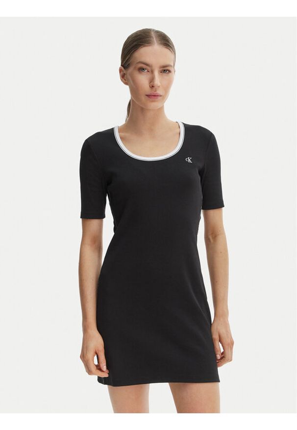 Calvin Klein Jeans Sukienka codzienna LV047F224G Czarny Slim Fit. Okazja: na co dzień. Kolor: czarny. Materiał: bawełna. Typ sukienki: proste. Styl: casual