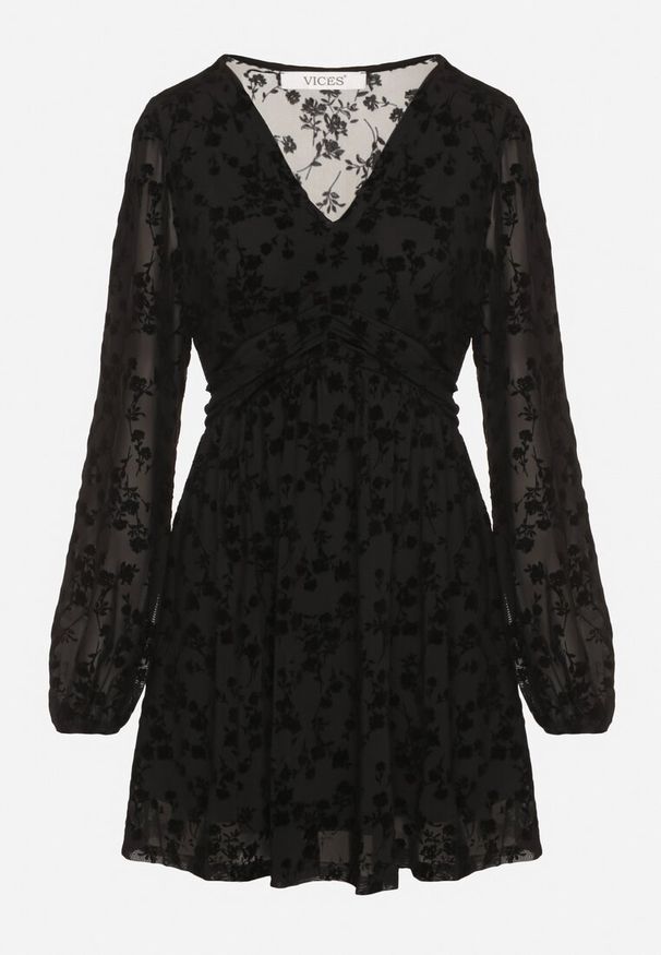 Born2be - Czarna Siateczkowa Sukienka Vices z Kwiatowym Wzorem z Weluru Erhelia. Okazja: na co dzień. Kolor: czarny. Materiał: welur. Wzór: kwiaty. Typ sukienki: proste. Styl: casual, elegancki