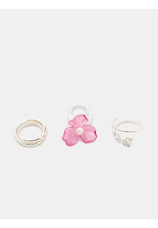 Sinsay - Pierścionki z motywem kwiatowym 3 pack - wielobarwny. Wzór: kwiaty