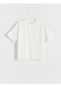 Reserved - T-shirt oversize z nadrukiem - złamana biel. Materiał: dzianina, bawełna. Wzór: nadruk