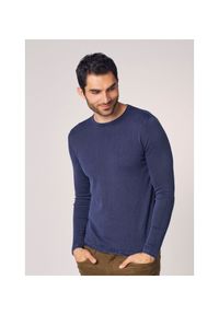 Ochnik - Sweter męski. Okazja: na co dzień. Kolor: niebieski. Materiał: bawełna. Długość: długie. Styl: casual #1