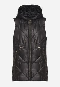 Born2be - Czarna Kamizelka Pikowana z Nieodpinanym Kapturem Lisandora. Okazja: na spacer. Kolor: czarny. Sezon: wiosna. Styl: klasyczny #5