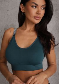 Renee - Ciemnozielony Biustonosz na Szerokich Ramiączkach z Koronką w Cyrkonie Caduria. Kolor: zielony. Materiał: koronka. Rodzaj stanika: wyciągane miseczki. Wzór: koronka #6