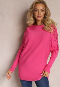 Renee - Fuksjowy Sweter z Rękawami Typu Nietoperz i Wstawkami z Koronki Moia. Kolor: różowy. Materiał: koronka. Wzór: koronka #4