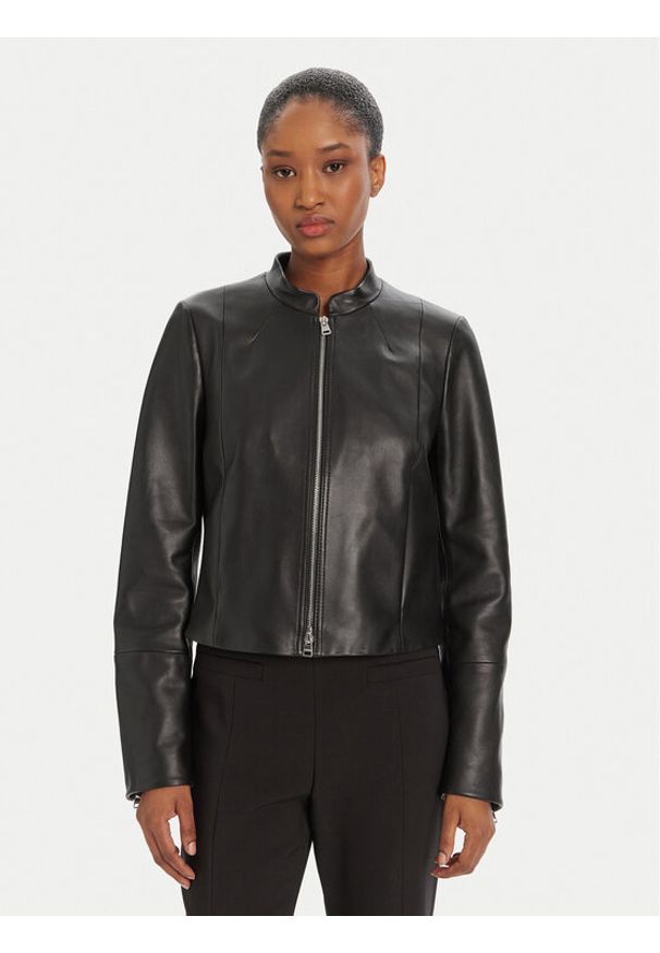 Hugo - HUGO Kurtka skórzana Lasari 50541262 Czarny Regular Fit. Kolor: czarny. Materiał: skóra