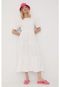 JDY sukienka bawełniana kolor biały maxi rozkloszowana. Kolor: biały. Materiał: bawełna. Długość rękawa: krótki rękaw. Typ sukienki: rozkloszowane. Długość: maxi #1