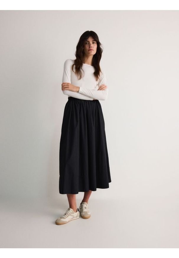 Reserved - Spódnica midi - czarny. Kolor: czarny. Materiał: bawełna