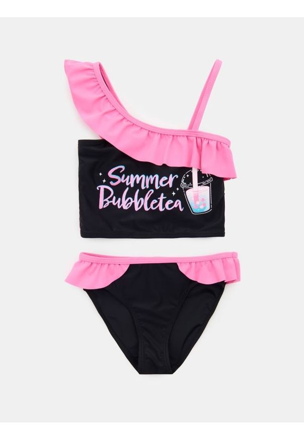 Sinsay - Dwuczęściowy strój kąpielowy z falbanami - czarny. Kolor: czarny