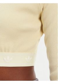 Adidas - adidas Bluzka Ribbed JD0013 Beżowy Slim Fit. Kolor: beżowy. Materiał: bawełna
