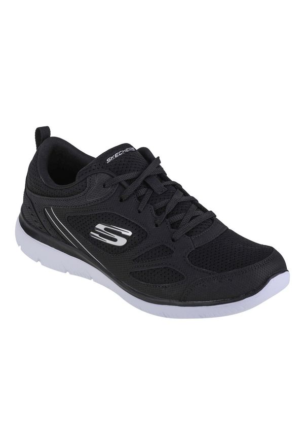 skechers - Buty sportowe Sneakersy damskie, Skechers Summits Suited. Kolor: czarny, biały, wielokolorowy. Materiał: tkanina, materiał, syntetyk. Szerokość cholewki: normalna. Sport: turystyka piesza