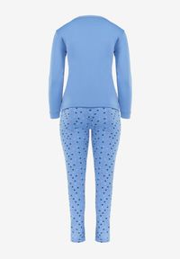 Renee - Niebieski Komplet Piżamowy z Bluzką i Spodniami z Polarową Podszewką Salunke. Kolor: niebieski. Materiał: polar. Długość: długie. Wzór: nadruk #2