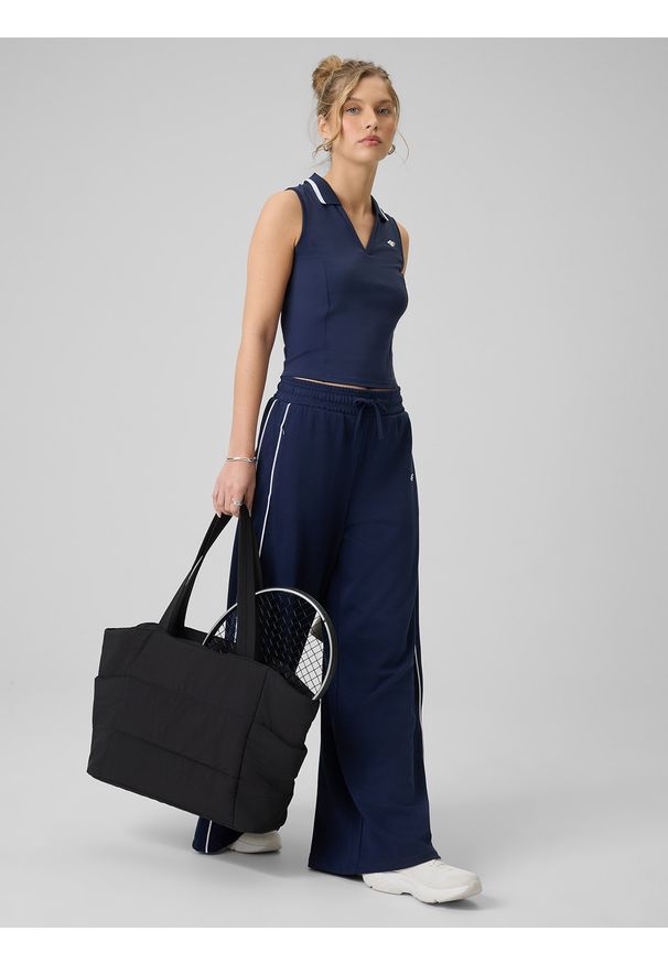 4f - 4F Top slim z kołnierzykiem damski - granatowy S. Typ kołnierza: polo. Kolor: niebieski. Sport: tenis