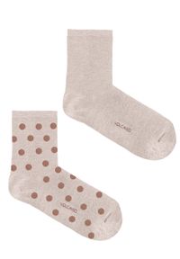 Volcano - Beżowe skarpetki damskie A-MOLI, dwupak. Kolor: beżowy. Materiał: poliester, bawełna, materiał, elastan. Wzór: gładki, kropki, nadruk