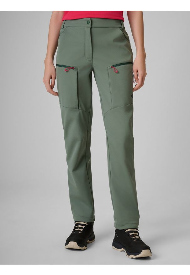 4f - 4F Spodnie trekkingowe softshell membrana 8000 damskie - khaki XXL. Kolor: oliwkowy, brązowy, wielokolorowy. Materiał: softshell. Sezon: lato. Sport: turystyka piesza
