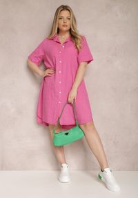 Renee - Różowa Sukienka Ereda. Kolor: różowy. Materiał: materiał, bawełna, wiskoza. Wzór: gładki. Sezon: lato. Typ sukienki: trapezowe, koszulowe. Długość: midi #3