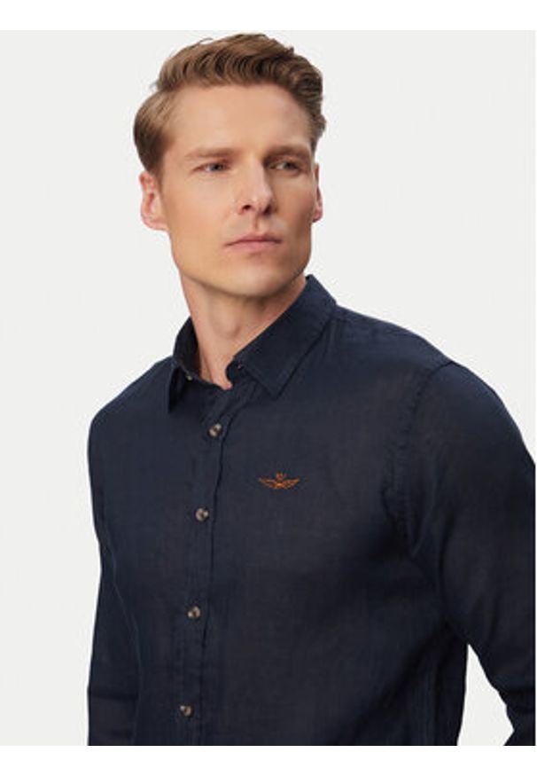 Aeronautica Militare Koszula 261CA1321UCT03089 Granatowy Regular Fit. Kolor: niebieski. Materiał: len