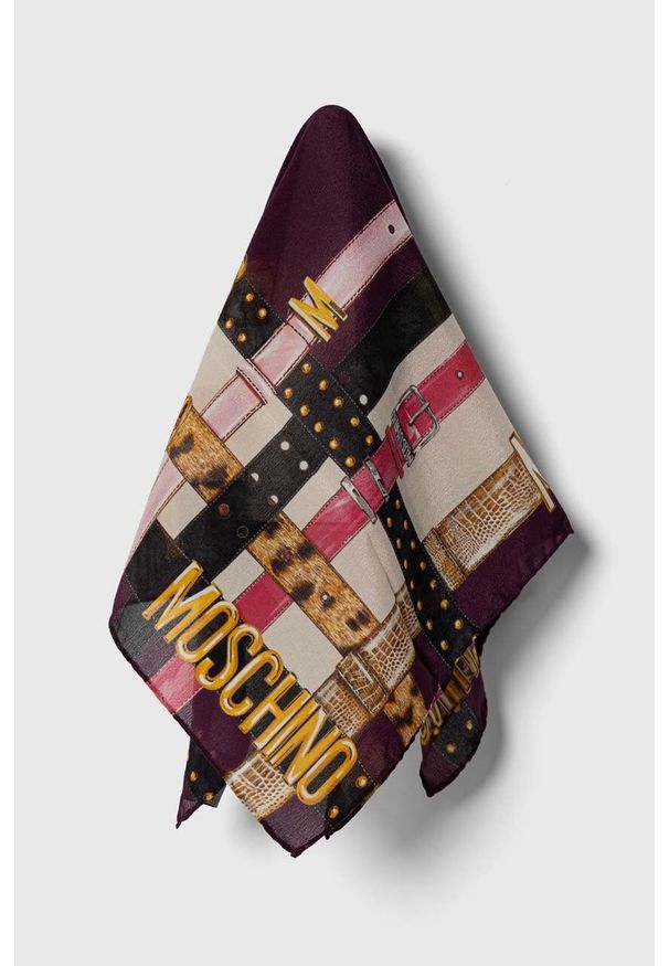 MOSCHINO - Moschino apaszka jedwabna kolor fioletowy wzorzysta. Kolor: fioletowy. Materiał: jedwab