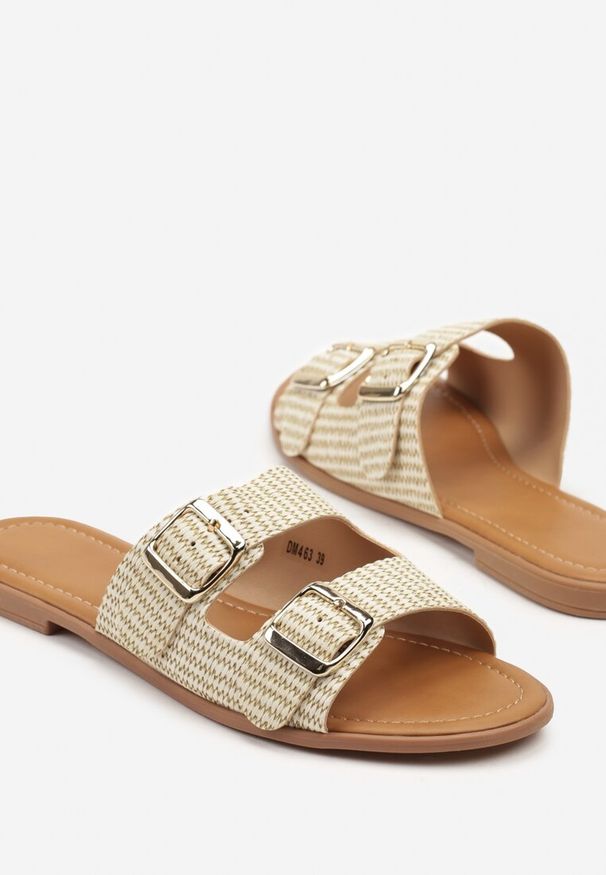 Born2be - Beżowe Klapki z Dwoma Paskami i Klamrami Iffunise. Okazja: na co dzień, na spacer. Kolor: beżowy. Materiał: jeans. Styl: elegancki, casual